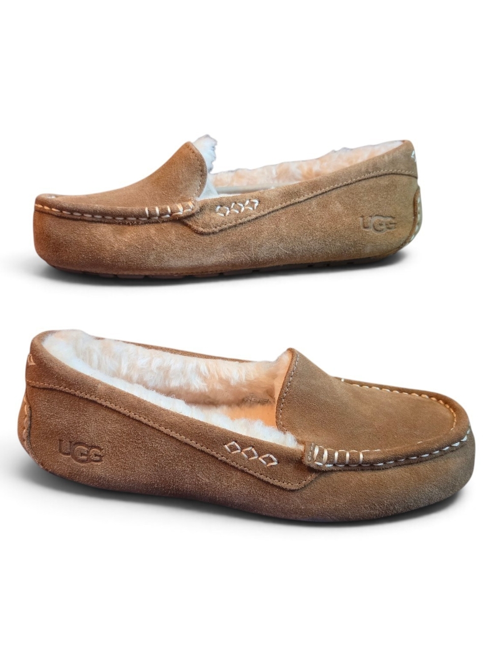 UGG Ansley Chestnut Suede Moccasin Slippers Women’s Size 10 w/ Box - Picture 4 of 6